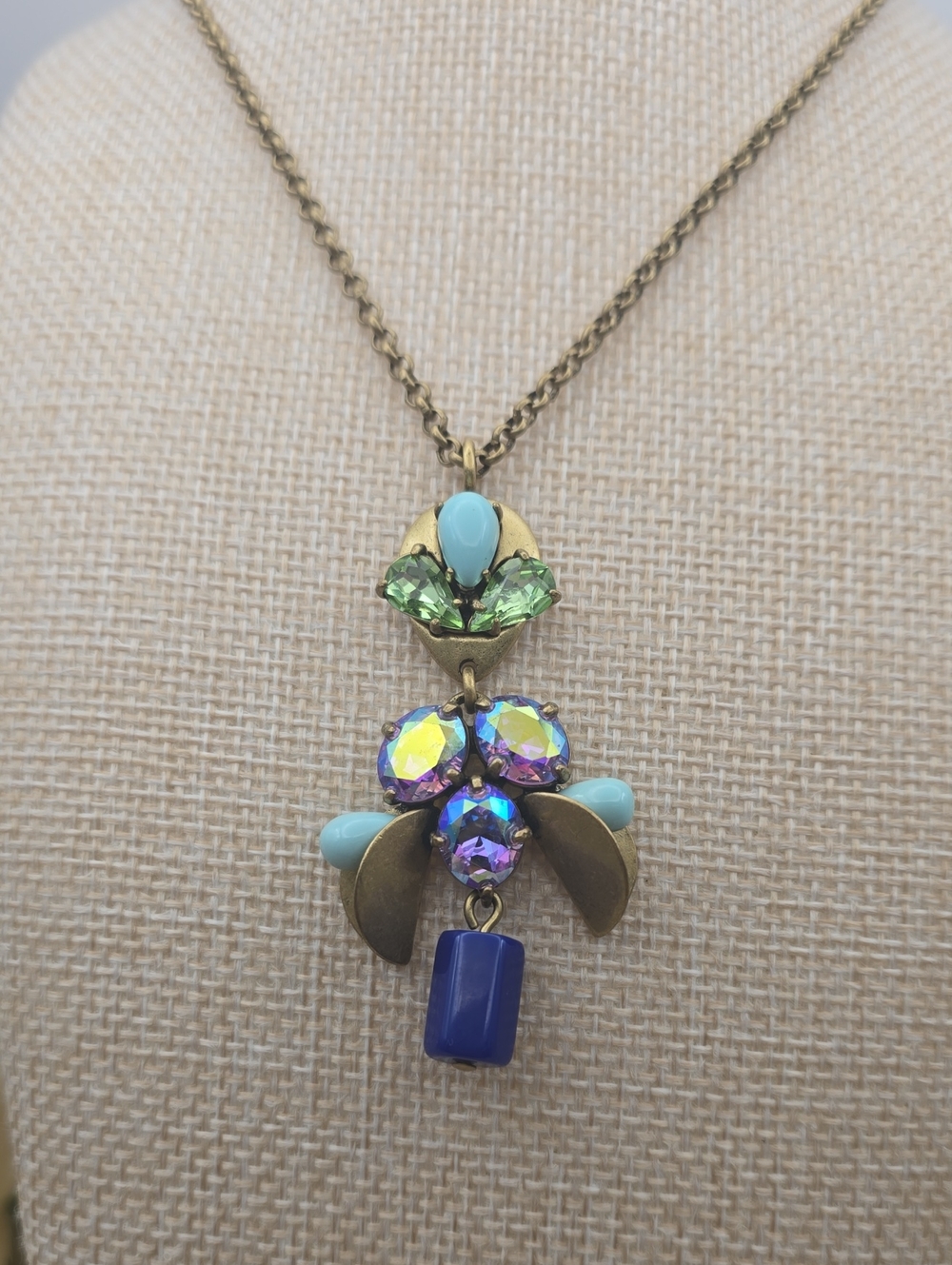 J. Crew Multicolor Crystal Drop Necklace - Blue, Turquoise, Green, Purple